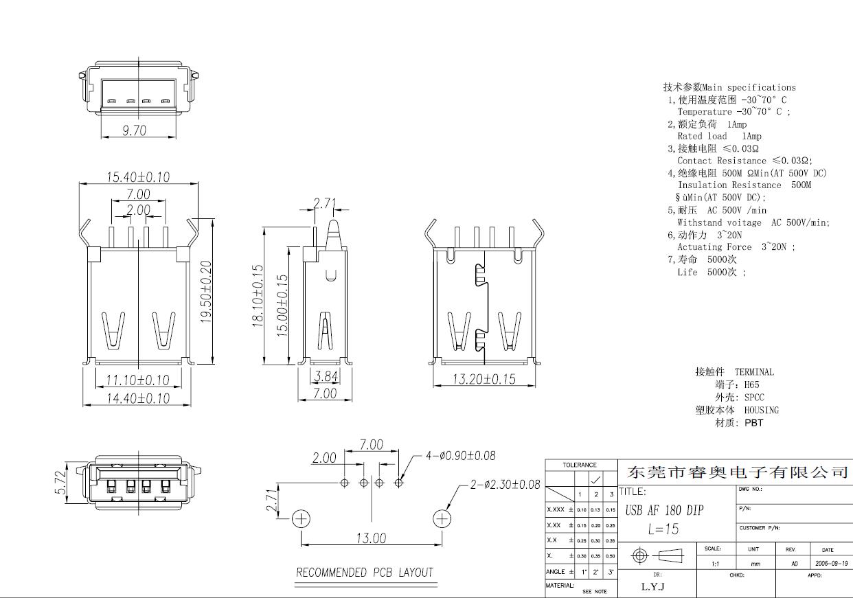 USB插座尺寸图,USB封装 USB插座尺寸图,USB封装